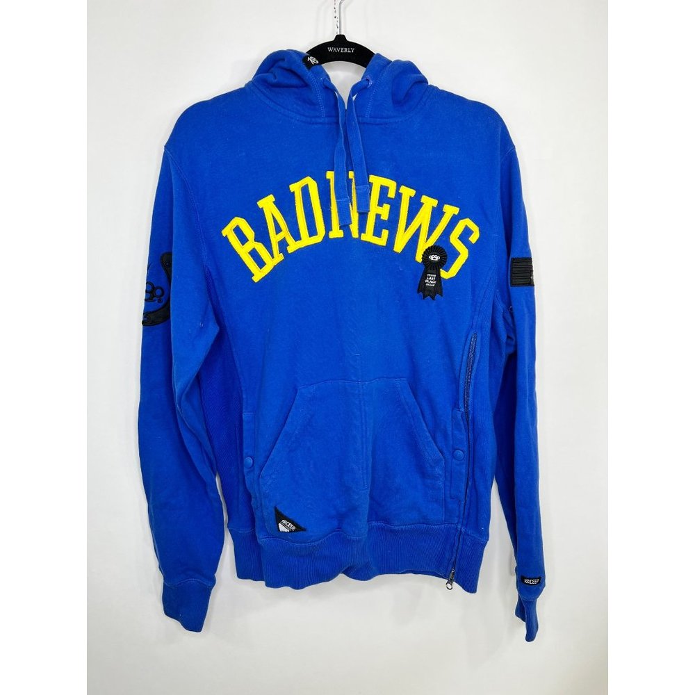 10 Deep  Bad News Pullover Hoodie Cobalt Blue/ Yellow  Men Size Small VTG